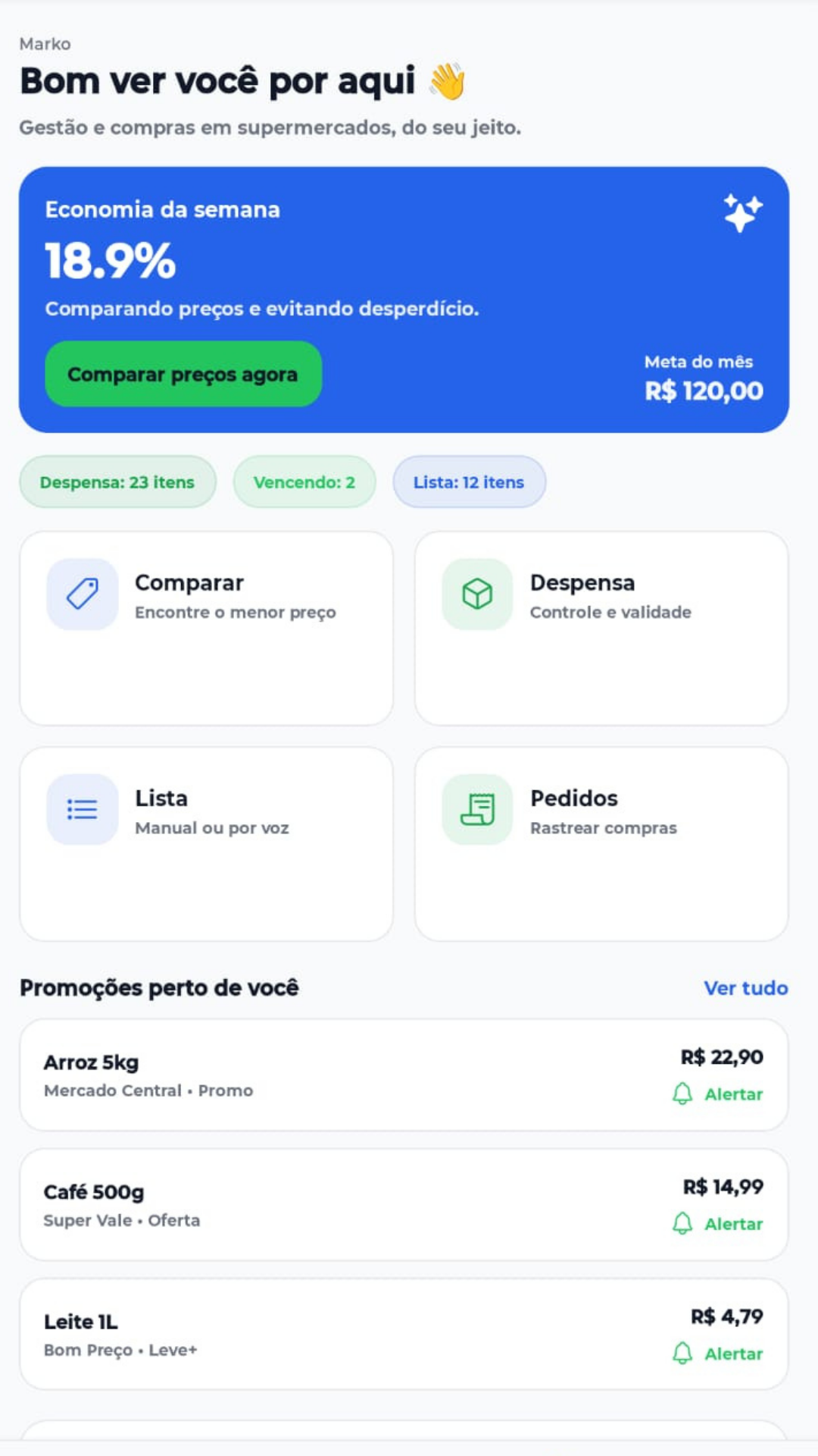 Mockup do aplicativo